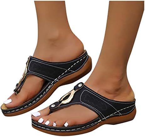 Sandals Women Orthopedic Walking Sandals Arch Support Anti Slip Breathable Dressy Summer Vintage Flip-Flops Black
