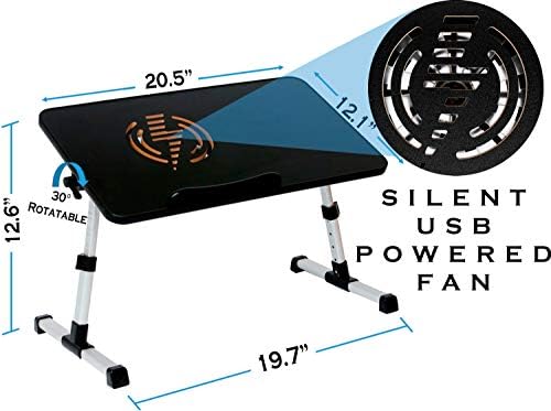 Entrepreneur Adjustable Laptop Desk & Lap Desk with USB Fan Built-in, Portable Standing Desk, Foldable Sofa Breakfast Tray, Notebook Stand Reading Holder for Couch or Bedside by Entrepreneur_Store …