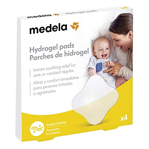 Medela Parches de hidrogel, Alivio y enfriamiento instantáneo para pezones doloridos, reutilizables, paquete de 4 almohadillas estériles envueltas individualmente