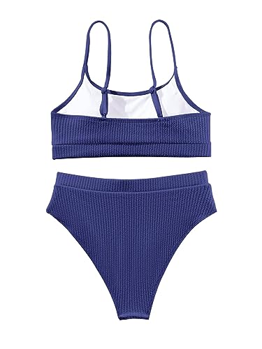 Image of Lilosy High Waisted Tummy Control Ribbed Bikini Crop Top Brazilian Swimsuit Set 2 Piece