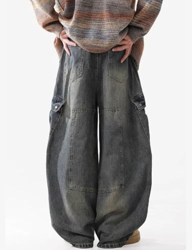 Baggy Barrel Jeans for Men Wide Leg Cargo Jeans Loose Distressed Denim Oversized Pants Fashion Casual Clothes4
