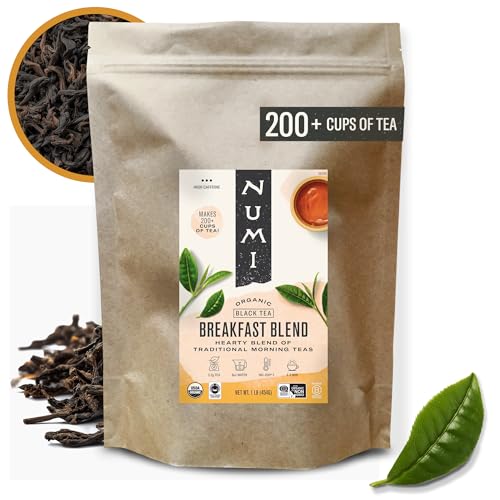 Numi Organic Breakfast Blend Tea, Loose Leaf Black Tea, 16 oz Bulk Pouch, Organic Loose Leaf Tea Brews 200 Cups, Full-Bodied Breakfast Blend, Strong Bold Black Tea for Morning Energy