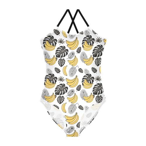 senya Girls Swimsuits One-Piece Swimwear Tie Bathing Suit Beach Summer Round Neck 9-10T Banana Pattern