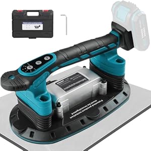 2IN1 Akku Fliesenrüttler & Saugnäpfen kompatibel mit Makita 18 V Akku, Handheld-Automatischer Kippender Vibrator mit 6 Gang Einstellbaren, Hochleistungs Fliesenleger Maschine, 30*16cm, 250kg Tragkraft