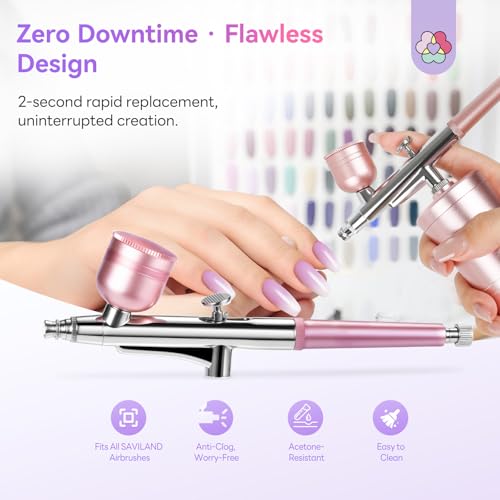 Image of SAVILAND Advanced Airbrush Gun: Zero Downtime Flawless Design Airbrush Kit Portable Airbrush Accessories 0.3mm Needles Nail AirBrush Machine for Painting Cake Decorating Barber Model Makeup Nail Art