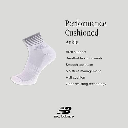 Image of New Balance Unisex Adult Performance Cushioned Ankle Socks - 6 Pairs - Moisture Wicking