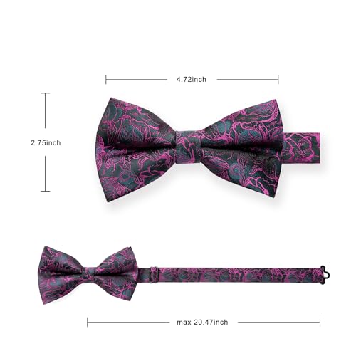 Image of HISDERN Bow Ties for Men Paisley Floral Pre-tied Bowtie Pocket Square Set Men's Formal Bow Ties Wedding Party