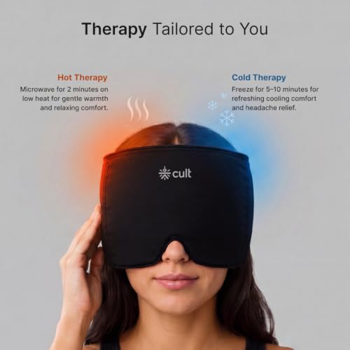 Image of CULT Migraine Relief Cap for Hot & Cold Gel Therapy | 360 Full Head Wrap Ice Mask for Headaches, Sinus Pressure & Tension Stress (Black)