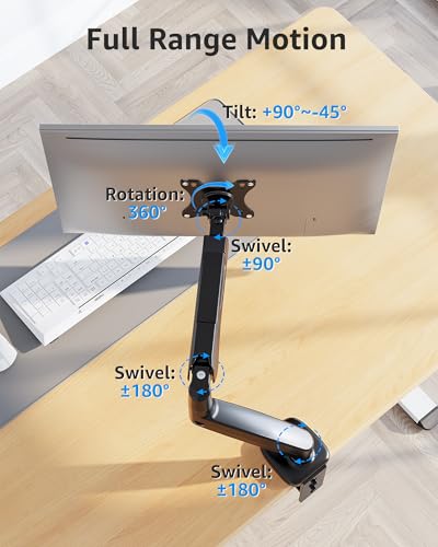Image of MOUNTUP Single Monitor Desk Mount, Adjustable Gas Spring Monitor Arm Support Max 32 Inch Screen, Computer Monitors Stand with Clamp /Grommet Mounting Base, VESA Mounts Fit 4.4-17.6lbs Computer, Black