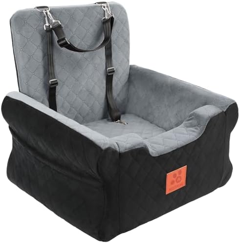 GL GLENSLAVE Hunde-Autositze für kleine bis mittelgroße Hunde, Erhöhter Hunde-Booster-Sitz mit Memory-Schaum, Abnehmbarer & waschbarer Autositz für Haustiere (Schwarz/Grau)