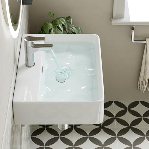 Horow Lavabo Da Appoggio 60 Cm Lavandino Bagno Rettangolare Sospeso Moderno, Lavabo Bagno In Ceramica Con Un Foro Per Rubinetto E Troppopieno - 9
