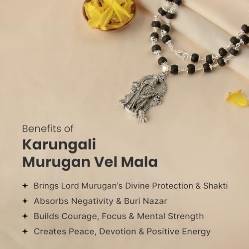 Image of Astrotalk Karungali Murugan Vel Mala - 54 Beads | Karungali Malai Original with Silver Vel Pendant | For Strength, Protection & Focus | Spiritual Mala for Women & Men | Gift for Man & Woman