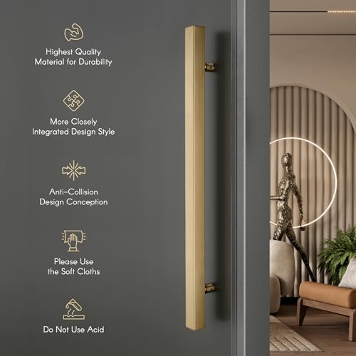 Image of LAPO Pull Push Handle for Main Entrance | 24 Inch Stainless Steel Pull Handle | Gold Finish | Supports 30-100mm Door Thickness |Ideal for Wooden & Glass Doors| 3 Years Warranty