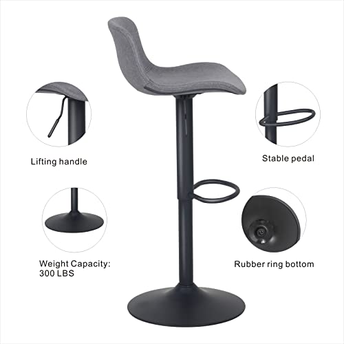 Kidol & Shellder Bar Stools Set Of 2 Grey Swivel Bar Chairs Adjustable Barstools Bar Height Fabric Padded Seat Counter Stools,3 Mins Quick Assembly,Loads Up To 300Lbs #TOP4