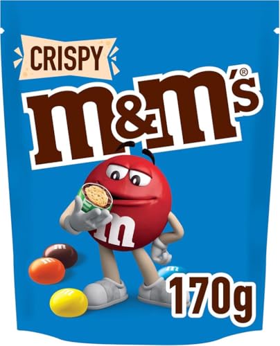 M&M's CRISPY - Snack de Bolitas de Arroz Inflado Cubiertas de Chocolate con Leche - Colores Surtidos, Paquete de 170g