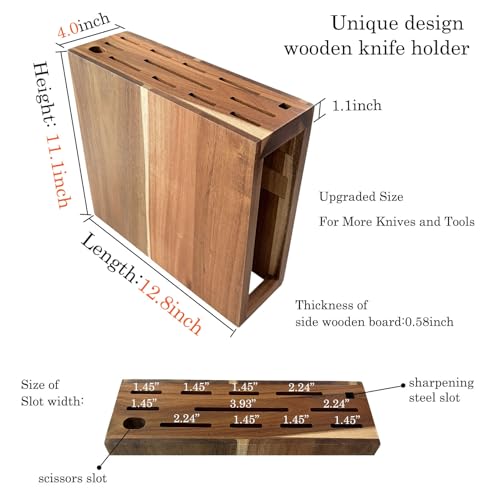 Mulikeer Acacia Wood Magnetic Knife Block,Double Sieded Powerful Magnetic with 14 Knife Slots,Large Capacity, Hold at Least 20 Knives and Kitchen Accessories,Save Space,Easy to Clean & Move — view 3