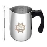 Milchaufschäumkrug, 600ml, Milchaufschäumer, 304 Edelstahl, Dampfkrug mit Kunststift, Milchkaffeekännchen mit hitzebeständigem Griff und Skala