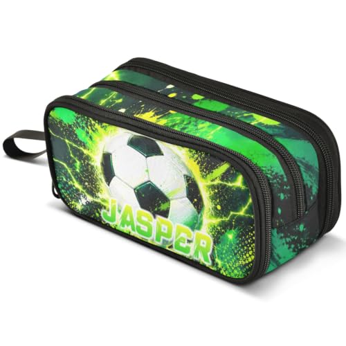 Image of ALAZA Custom Soccer Green Large Pencil Case Personalized Name Pen Pouch