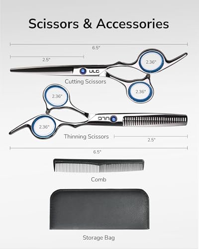Image of ULG Hair Cutting Scissors Thinning Shears Kit Professional Hairdressing Texturizing Salon Razor Edge Scissor Barber Kit Plus 6.5 inch Silver