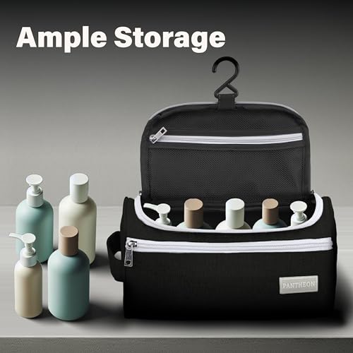 Image of Pantheon Men's Toiletry Bag - Travel Toiletry Bag Wash Bag Hanging Dopp Kit Shaving Kit for Bathroom Shower - Mens Travel Bag Hanging Toiletry Organizer Toiletry Kit for Traveling (Black)