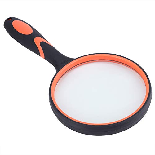 Magnifying Glass, ANDSTON 5X Hand Reading Magnifier Glasses for Seniors Children u0096 100 mm 4 Inch Real Glass Magnifier for Reading Book Newspapers, Insect and Hobby Watching, Teaching Science (Orange)