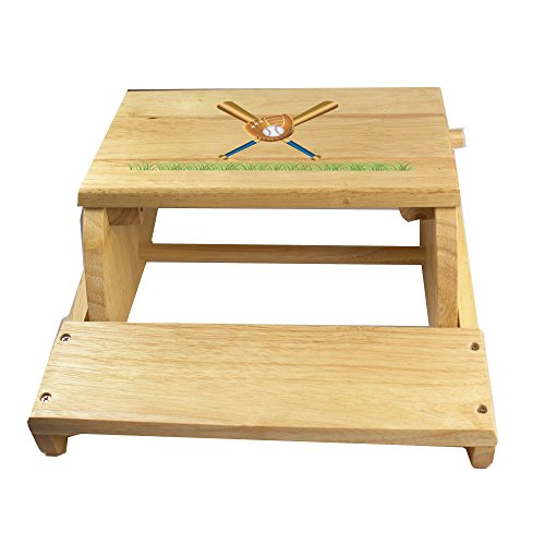 My Bambino Personalized Baseball Natural Wooden Step Stool and Seat