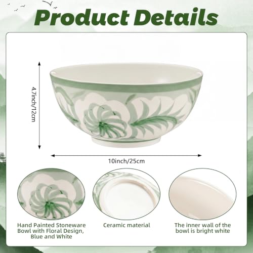 Image of Maxdot Green and White Chinoiserie Pasta Bowl 10 X 10 X 5 Inche