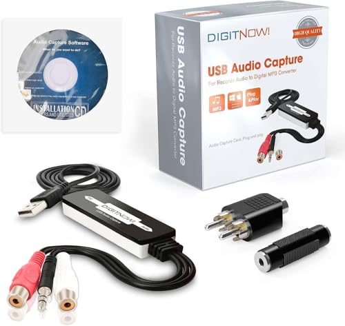 DigitPro USB 2.0 Audio Capture Card for Vinyl Records, Audio Grabber for Cassette Tapes to Digital MP3 Converter with Stereo RCA/3.5mm Music Interface, Support Mac & Windows 7/8/10/11/XP/Vista by DigitPro - Used condition - US$12.94
