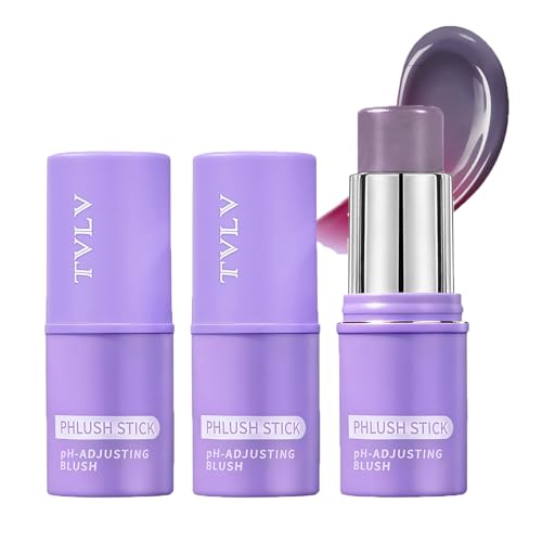 Gireatick Cream Blush Stick pH-Activated 2pcs pH Blush Multi-Use Stick Hydrating Tinted Cream Blush Stick for Eyes Lips and Cheeks