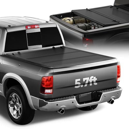 Image of Auto Dynasty Low Profile FRP Tonneau Cover for 2019-2025 Ram 1500 5.7ft | FRP Hard Tri-Fold Truck Bed Tonneau Cover Compatible with 19-25 Ram 1500 5.7ft Without Rambox & Bed Rail Storage