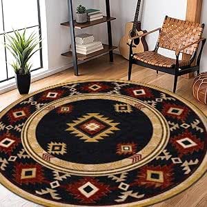 Western Farmhouse Round Rugs, 3ft,Geometric Round Rug, Living Room ...