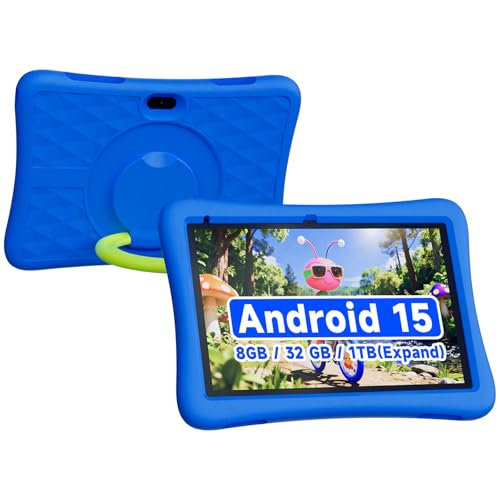 Image of ZZB Kids Tablet 10 Inch, Android 15.0, 8GB (3+5 Extended) RAM 32GB ROM (Expandable to 1TB) Dual Camera 6000mAh Preloaded with Kid-Friendly Apps Tablet with Case,Android Tablets for Kids (Deep Blue)