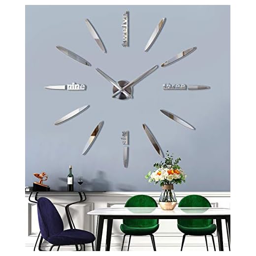 DIY Wall Clock, 3D Mirror Stickers Large Frameless Wall Clock Modern Design Watches Hours for Home Living Room Bedroom Office Decoration Gifts-Silver 012