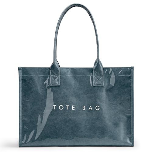 Image of KALIDI PVC Tote Bag Women's Kraft Paper Work Handbags Purses with Top Handle