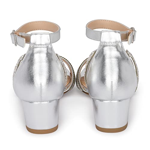 Chariot & Co -Slide-Iis- Girls/Kids/Children Rhinestone Open Toe Ankle Strap Block Party/Event/Dance Heeled Sandals (Silver, 3) #TOP4