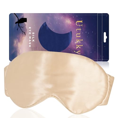Utukky アイマスクシルク 睡眠用 遮光 快眠グッズ あいますく おしゃれ 天然シルクアイマスク 睡眠グッズ 目隠し シルクアイピロー 圧迫感なし 肌に優しい 通気性 睡眠改善 遮光 超軽量 柔らかい 快眠 旅行 出張 男女兼用 ギフト プレゼント (