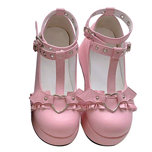 CELNEPHO Womens Mary Jane Shoes for Women, Sweet Bow Round Toe Ankle T-Strap Lolita Goth Platform Dress Pumps Shoes Oxfords