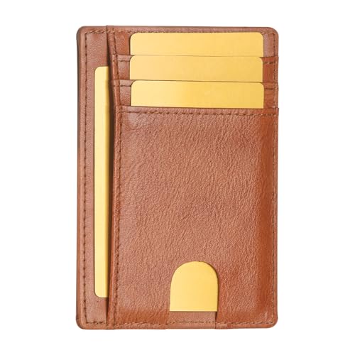 LELEMENT Slim Front Pocket Minimalist Leather Wallet | RFID Blocking Wallet for Men and Women | Mens and Womens Wallet with Gift Box | Brown Minimalist Leather Wallet