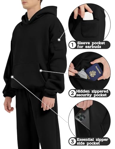 FAIABLE Men's Hoodies Pullover Oversized Soft Hooded Sweatshirts Heavyweight Fleece Athletic Travel Hoodie with Hidden Pocket2