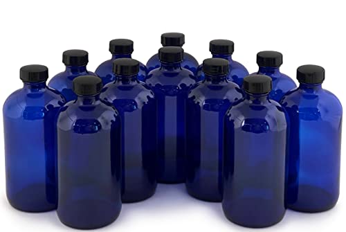 Vivaplex, 12, Cobalt Blue, 16 Oz Glass Bottles, With Lids #TOP4