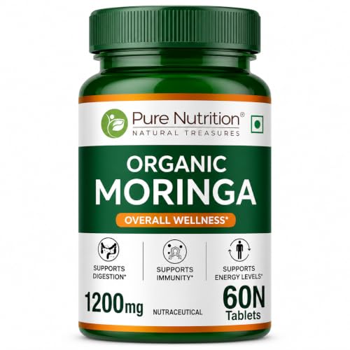 Image of Pure Nutrition Organic Moringa Tablets with 1200mg Leaves Extract | Moringa Tablets for Healthy Digestion, Immunity, Energy Levels & Detox - 60 Veg Tablets
