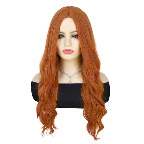 Peluca ondulada naranja de 26 pulgadas con pelo sintético rizado natural para mujer
