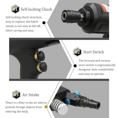 Jectse JECTSEBTQ0S48YPH Pneumatic Air Powered Screwdriver,8H Impact Air Torgue Screwdriver,Industrial Grade Gun Type Air Tools,With Safety Switch thumb #3