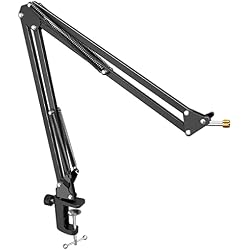 Microphone Arm Stand, FIFINE Suspension Boom Scissor Mic Stand with Heavy Duty Clamp, 3/8