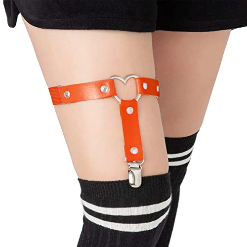 Image of Garters Belt Adjustable Love Heart Leg Garter with Buckle Anti-Slip Clips Elastic Punk 1 Pair