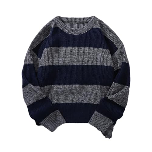 Men's Loose Bottoming Sweater - Casual Versatile Striped Round Neck Pullover