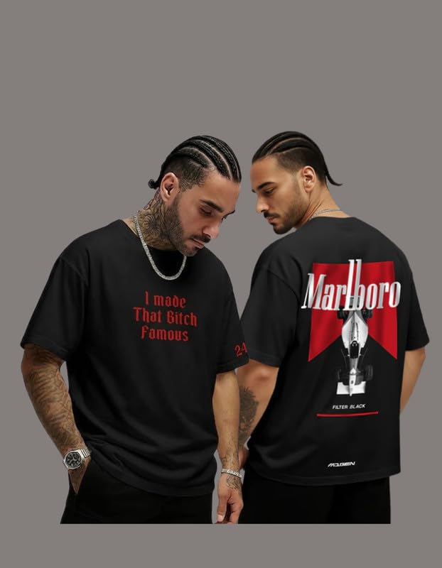 Image of PAWNA Marlboro Gen Z Oversized Tshirt Double Sided Print Black Mens