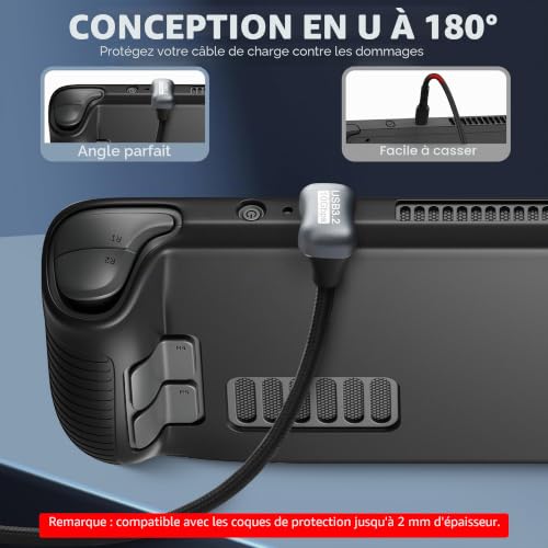 GELRHONR Câble de Charge Rapide USB C en Forme de U, câble USB 3,2 Gen2 à 180 degrés, Type C mâle vers mâle PD100W, 10 Gbps, 4K @ 60 Hz, pour Laptop, VR, téléphones, i/phone15/Pro Max (2M/6.5Ft) – vue 2