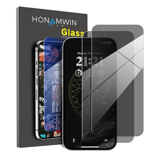 HONAMWINPRO Screen Protector for iPhone 15 Pro Anti Spy Privacy Screen Protector,Easy to Install,Shockproof,Scratch Resistant Tempered Glass Screen Protector