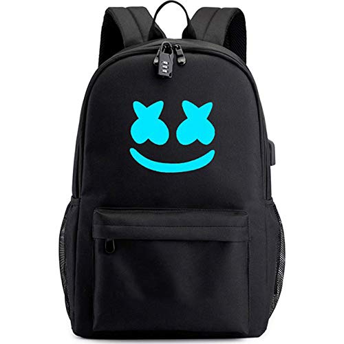 Mello Backpack Marshmallow Backpack Glow in Dark Smile Laptop Backpack for Boys USB Charging Backpack w/USB Headphone Ports & Cables & Lock (Classic Mello) Mello Backpack Marshmallow Backpack Glow in Dark Smile Laptop Backpack for Boys USB Charging Backpack w/USB Headphone Ports & Cables & Lock (Classic Mello)